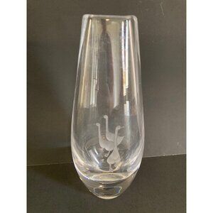Vintage Kosta Boda Sweden Goose Bud Vase Three Etched Geese Signed